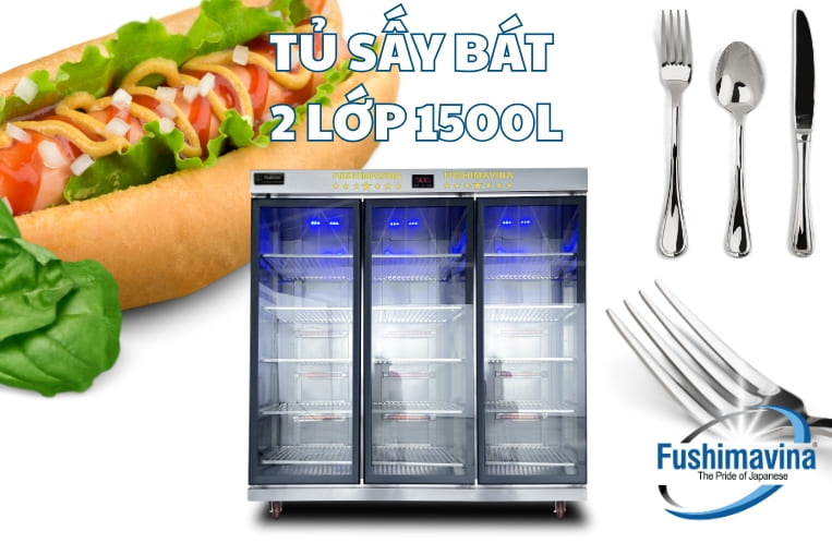 tủ sấy bát 3 cánh 2 lớp 1500L