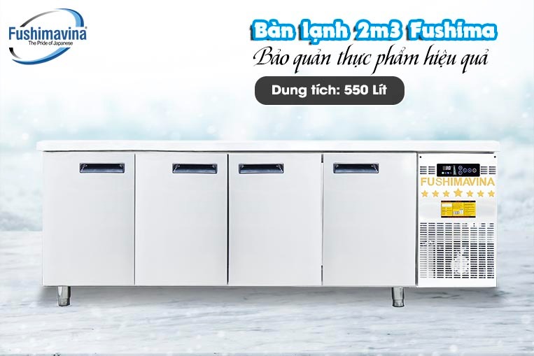 bàn lạnh 2m3 cánh inox được thiết kế dạng nằm với 4 cánh mở tiện lợi