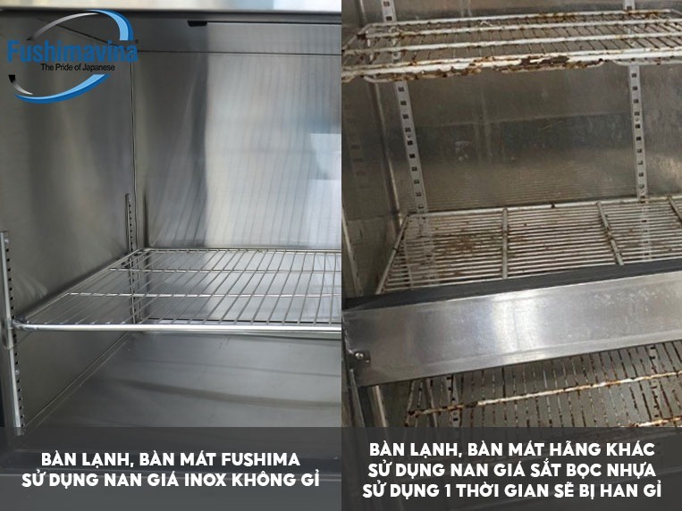 bàn lạnh 2m3 cánh kính thiết kế 100% bằng chất liệu inox cao cấp