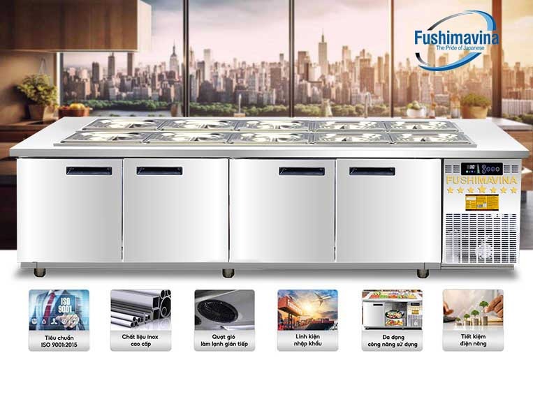 bàn salad 2m3 giúp trưng bày và bảo quản thực phẩm