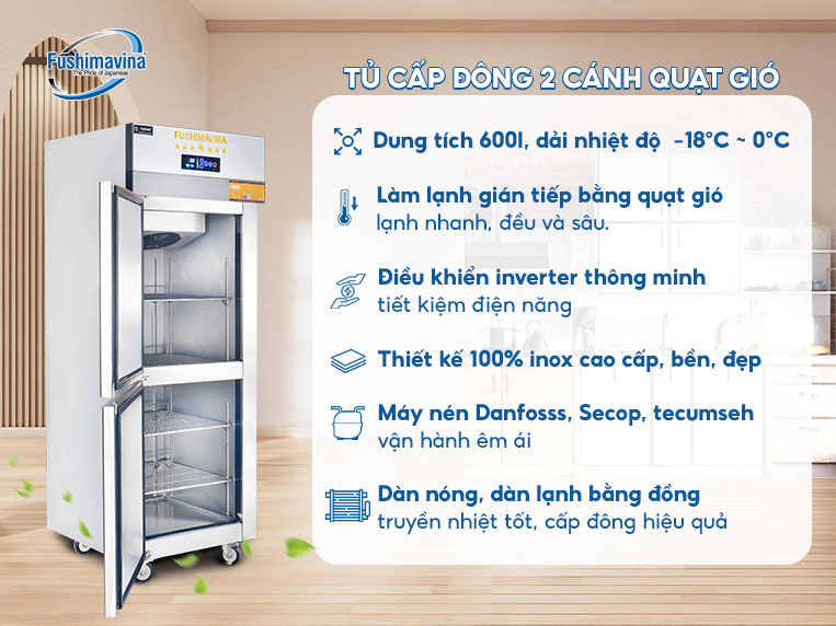 ưu điểm nổi bật của tủ đông công nghiệp 2 cánh Fushima