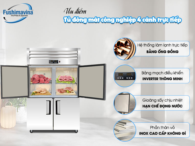 ưu điểm nổi bật của tủ lạnh công nghiệp 4 cánh lạnh trực tiếp Fushima