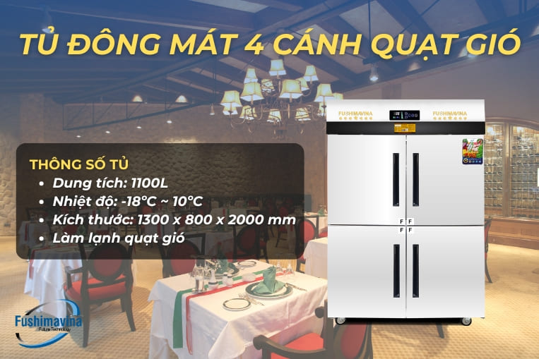 tủ đông mát 4 cánh quạt gió